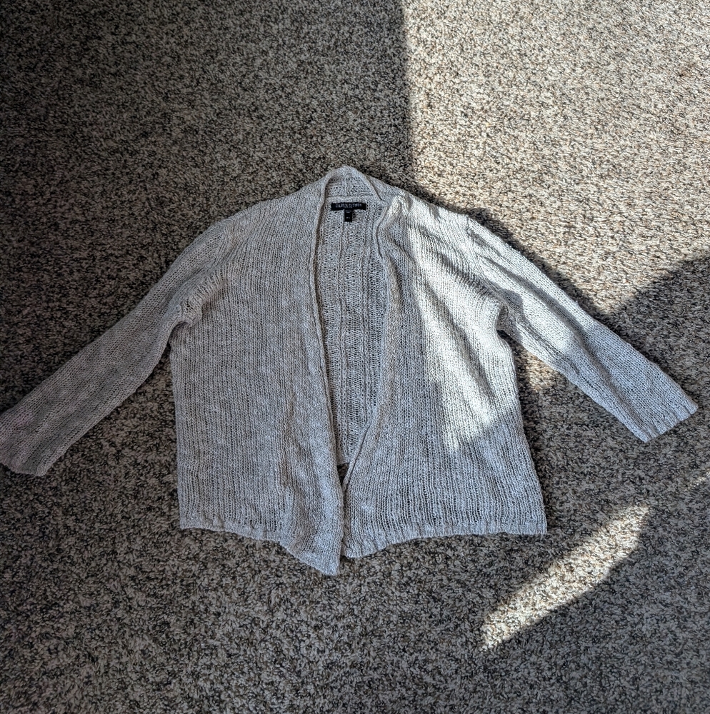 Eileen Fisher Grey Linen and Silk Cropped Cardigan, Small Petite